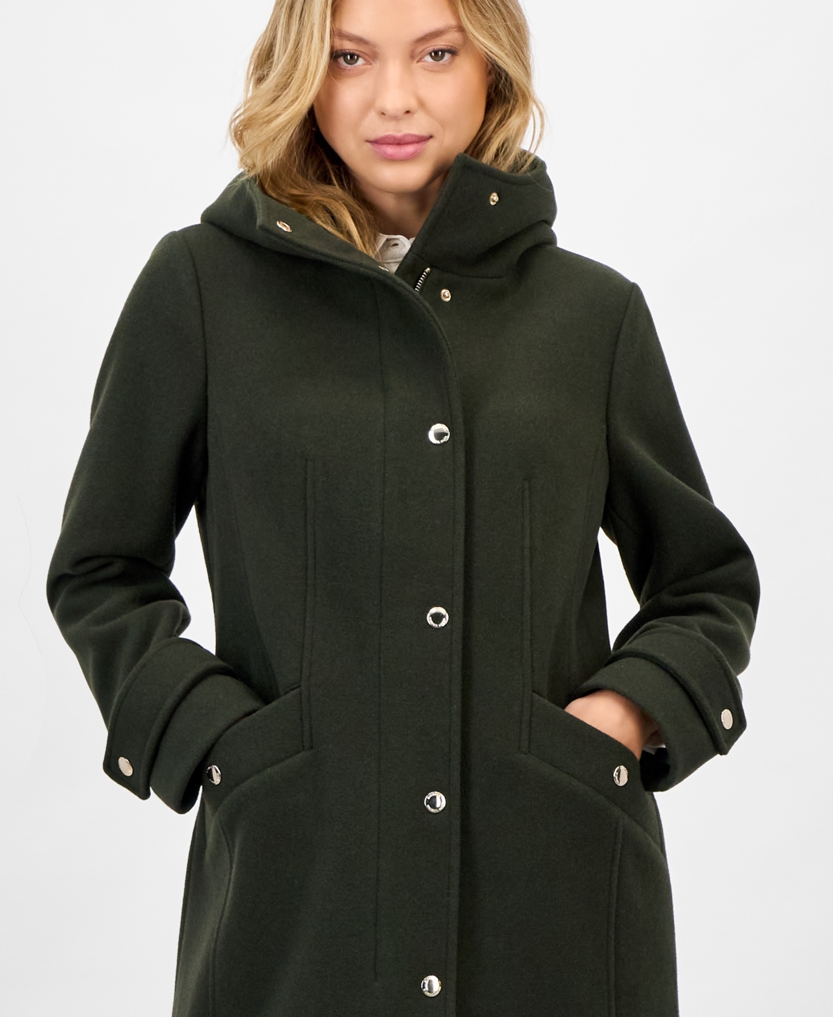 Michael Kors Michael  Women's Hooded Button-front Coat, Exclusively At Macy's In Black