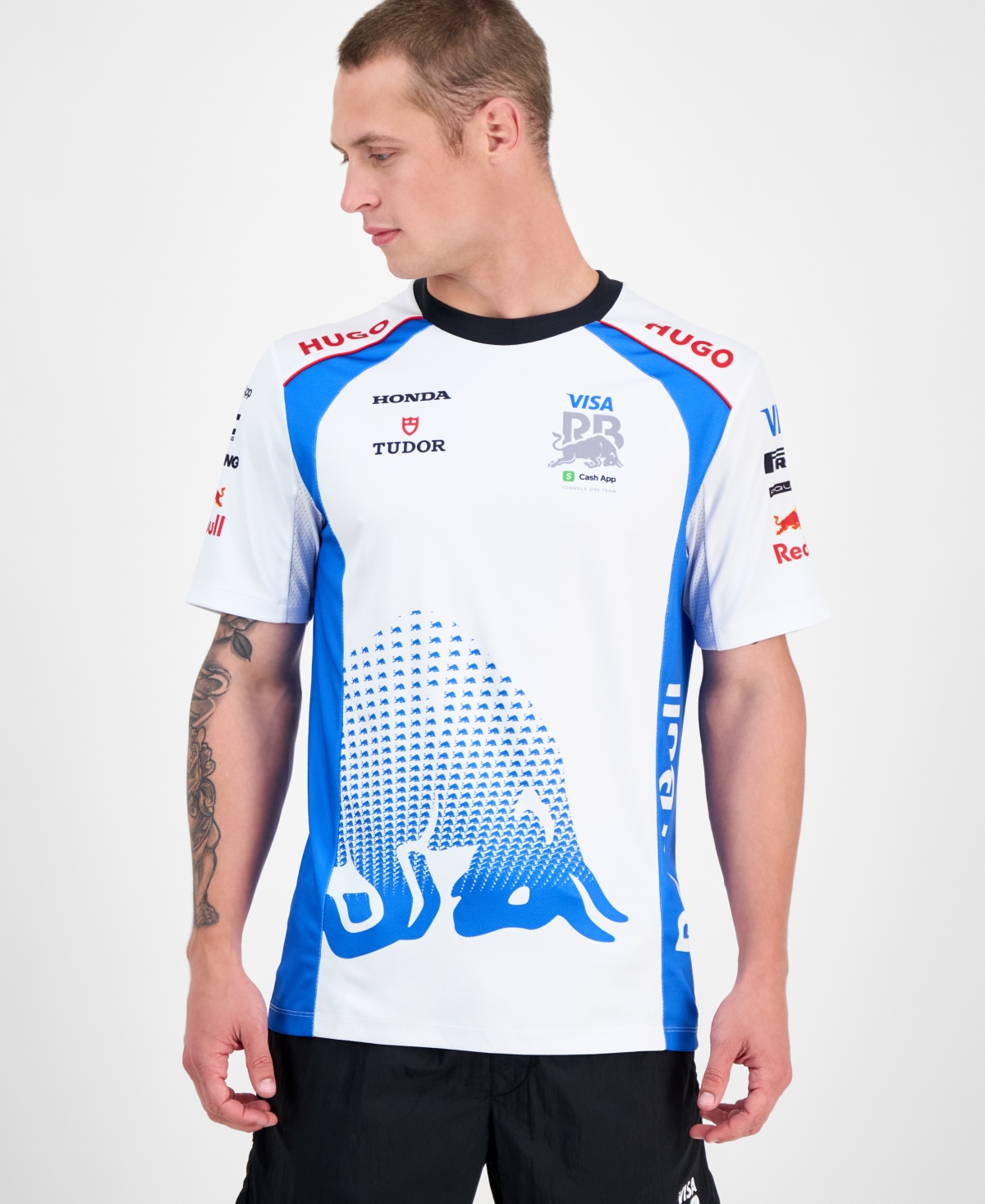 Men's Oversized Short Sleeve Crewneck Sponsor Logos Graphic T-Shirt - White