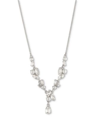 Givenchy - Silver-Tone Crystal & Imitation Pearl Lariat Necklace, 16" + 3" extender