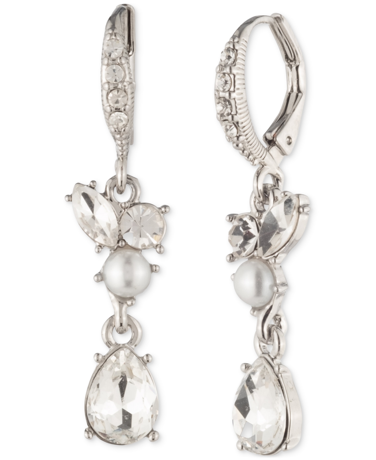 Givenchy Silver-tone Crystal & Imitation Pearl Double Drop Earrings