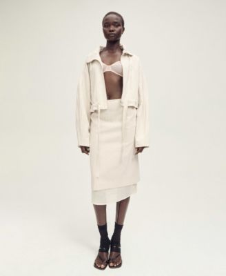 Women's Combined Linen Blend Midi Skirts