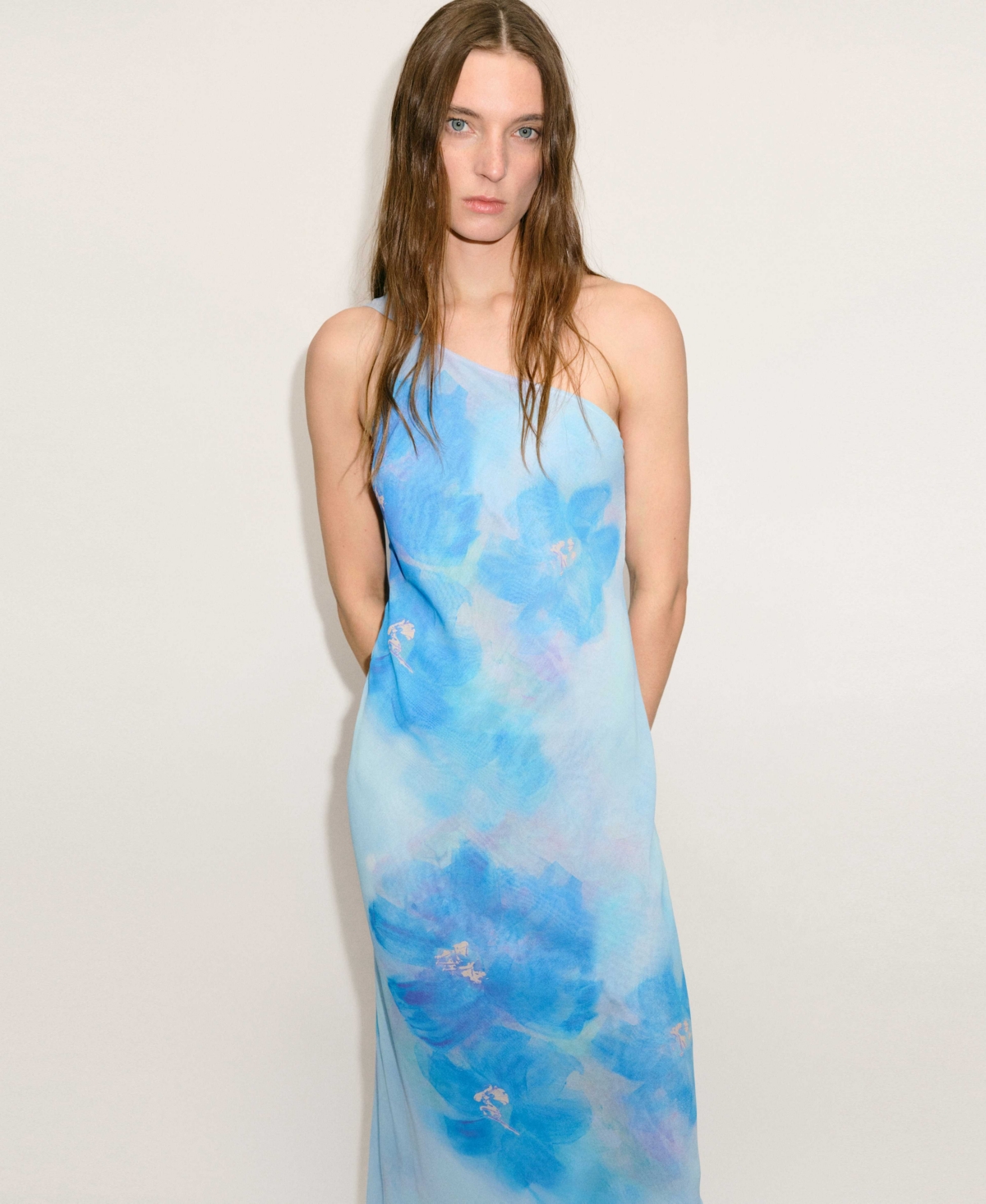 Mango Asymmetrical Floral Scarf Dress Blue