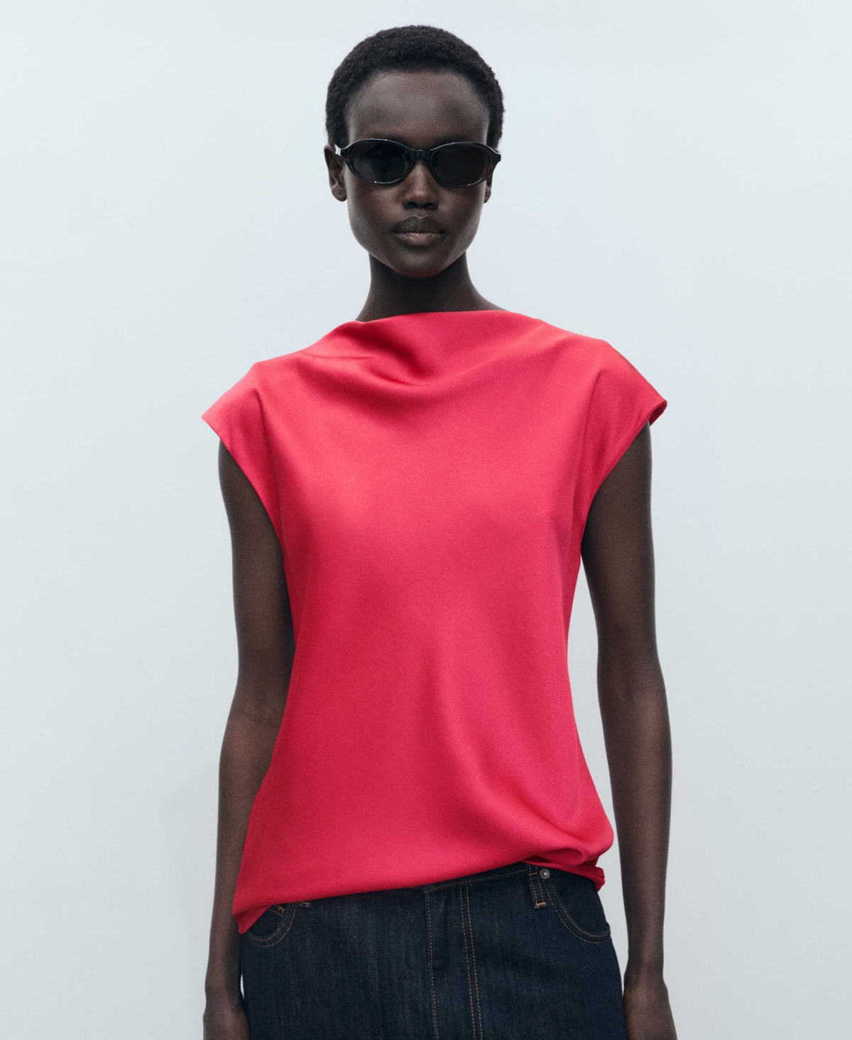 Mango Satin Blouse With Draped Neck Strawberry