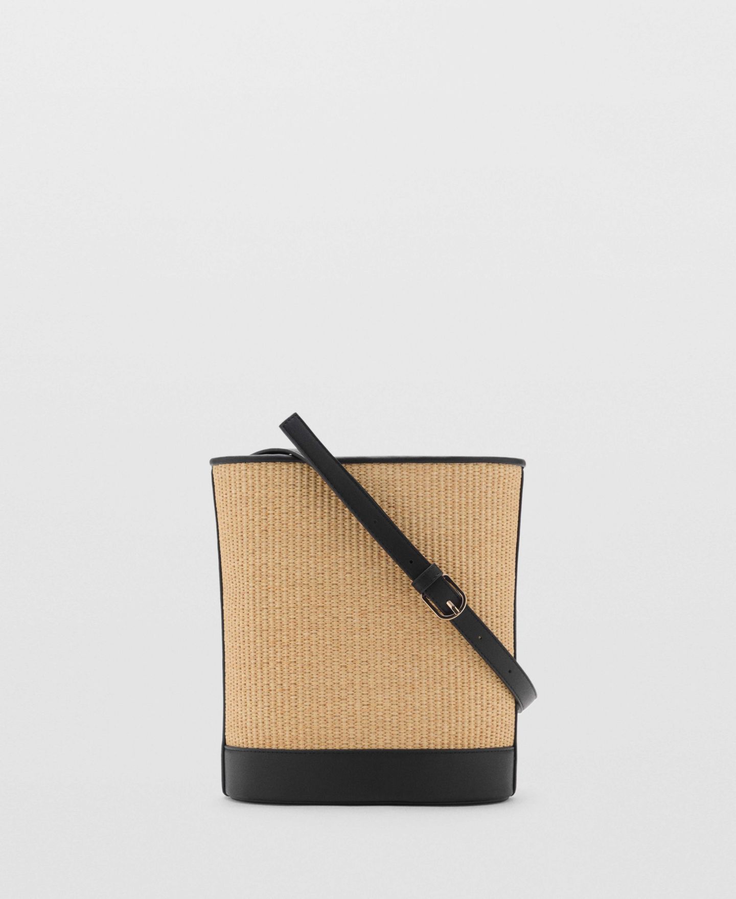 Женская сумка MANGO Medium Raffia-Effect Bucket, цвет: Чёрный — фото 2