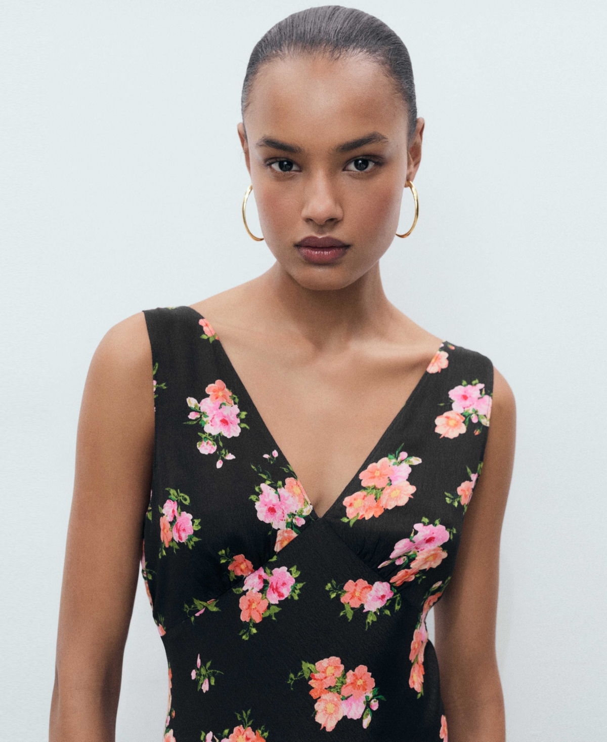 Mango Print Sleeveless Maxi Dress In Black