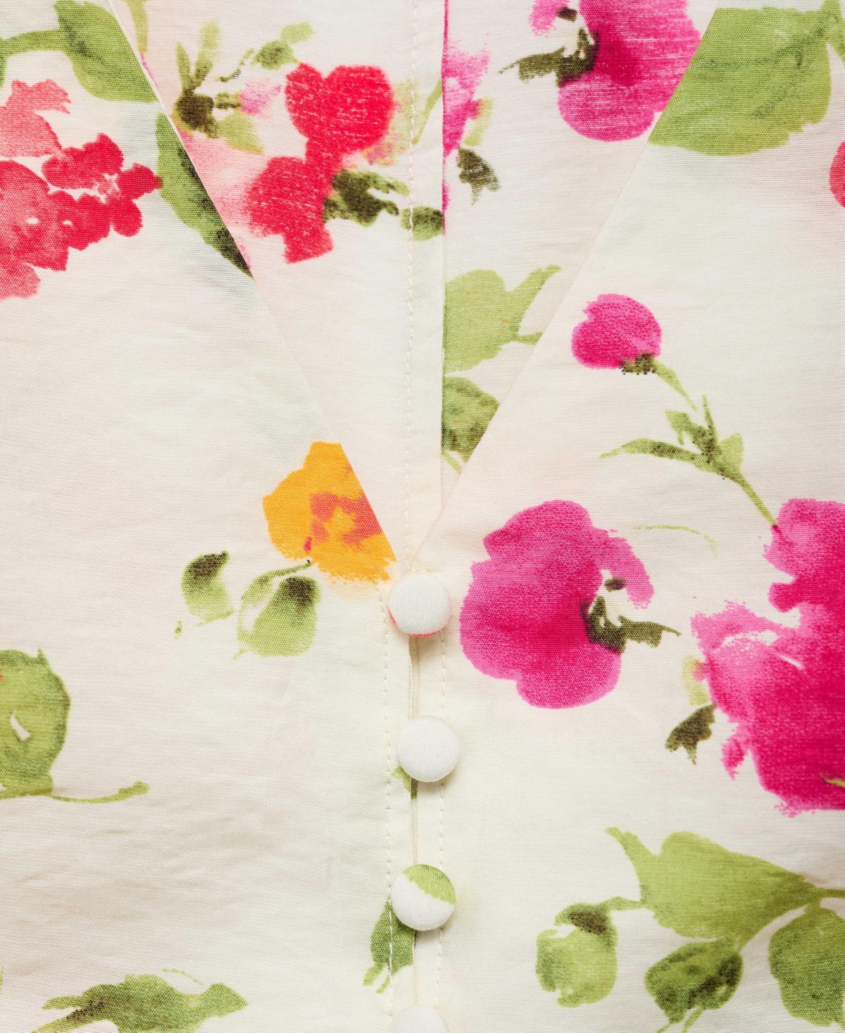 Mango Floral Button-down Fitted Blouse Ecru