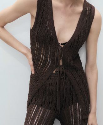 Women's Openwork Bow Closure Knit Vest