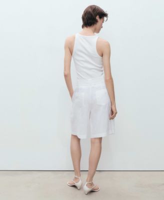 Women's Belt Linen-Blend Bermuda Shorts