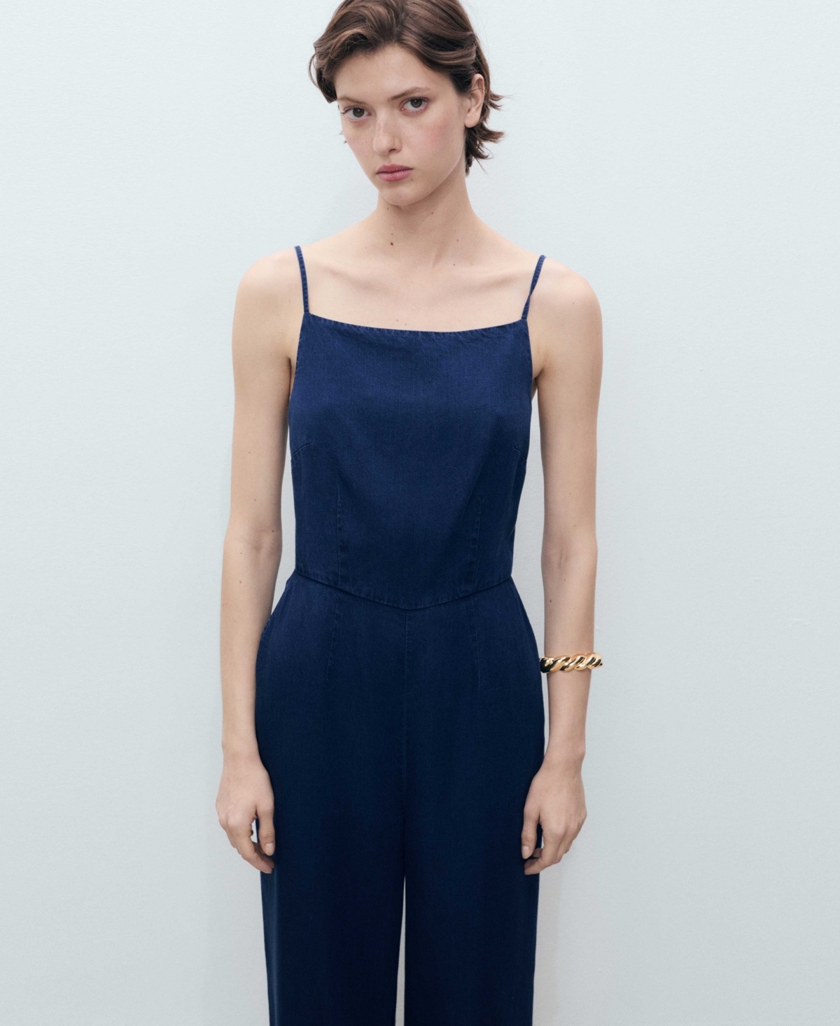 Shop Mango Women's Long Denim-effect Jumpsuit