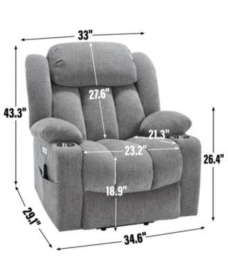 Chenille Power Lift Recliner, Massage & Heat, USB, Cup Holders