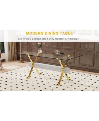 Streamdale 1-Piece Glass & Metal Dining Table – Tempered Glass Top, Gold-Plated Legs, MDF Crossbar, Modern Home/Office Table
