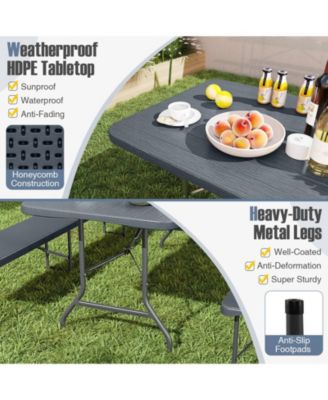 6 Feet Folding Table with Wood Grain HDPE Tabletop and Safe Lock Mechanism