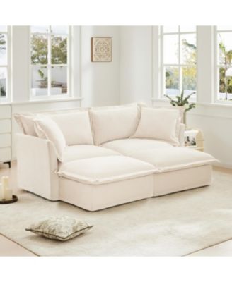 Streamdale Cream Chenille 2-Seater Sofa with Ottomans