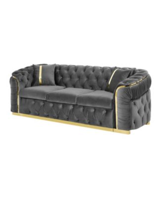 90" Velvet Button Tufted Chesterfield Sofa - Gray