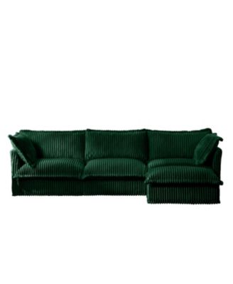 Streamdale L-Shaped Green Corduroy Sectional Sofa with Ottoman