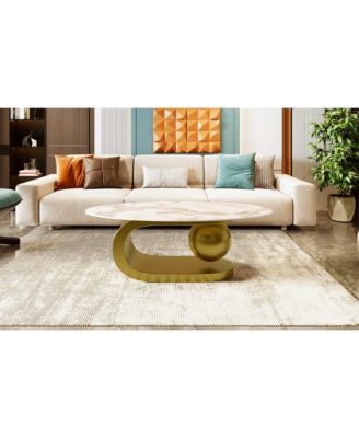 Modern Marble Pattern Coffee Table with Gold Base (47.2")