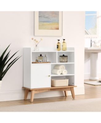 Colorblock Storage Cabinet with Wood Base, Floor Cabinet