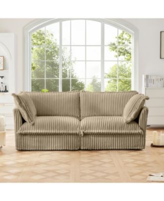 Streamdale Camel Corduroy 2-Seat Sofa, Slipcovered, Deep Seat