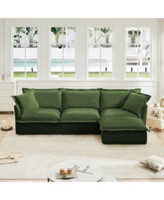L-Shaped Sectional Sofa with Convertible Ottoman & Pillows