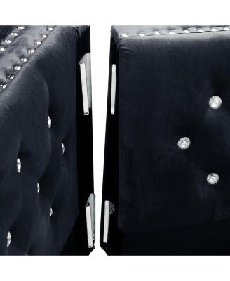 Streamdale 59.4 Inch Wide Velvet Sofa With Jeweled Buttons, Square Arm, 2 Pillows