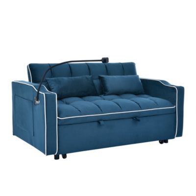 1 Count Sofa Bed, 55.51 in, Velvet, Foldable + Pull-Out + Adjustable Back + USB + Ashtray + Phone Stand, Furniture