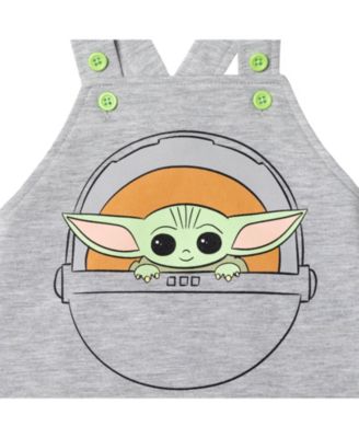 Baby Boys Yoda Short Overalls, French Terry T-Shirt and Bucket Sun Hat 3 Piece Outfit Set