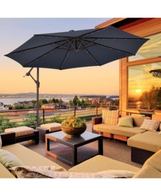 10 Feet Cantilever Umbrella with 32 LED Lights and Solar Panel Batteries