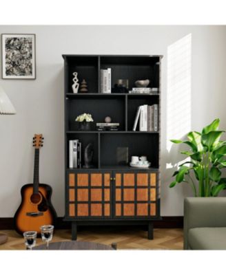 Streamdale Bookcase with Cabinet, Bookshelf with Doors, Black&Honey