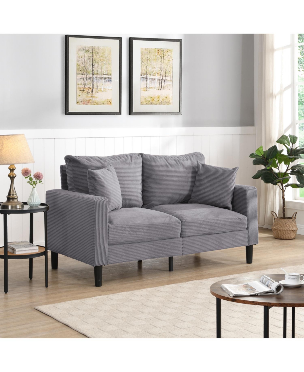 High Resilience 57" Loveseat Sofa, Modern Upholstered Sofa, Light Gray
