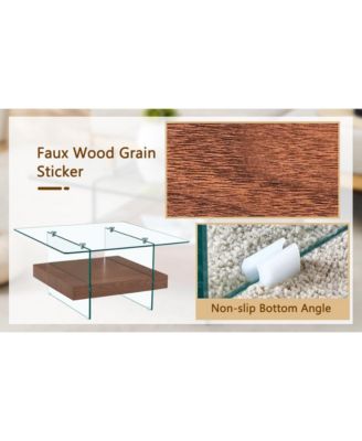 31.4" Tempered Glass & MDF 2-Tier Modern Square Coffee Table