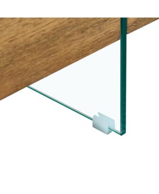 Set of 1 Modern Square Coffee Table Glass and Wood Combo