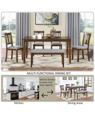 6-Piece Walnut Dining Set Table, 4 Chairs & Bench