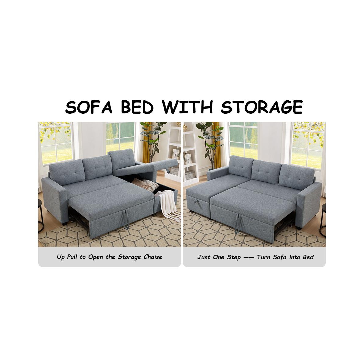Streamdale Light Grey Pull Out Sectional Sofa with Storage