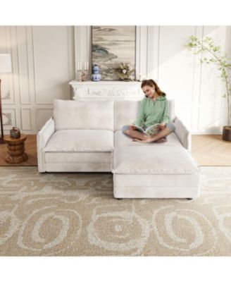 Streamdale Corduroy Loveseat Sofa with Ottoman & 2 Cushions