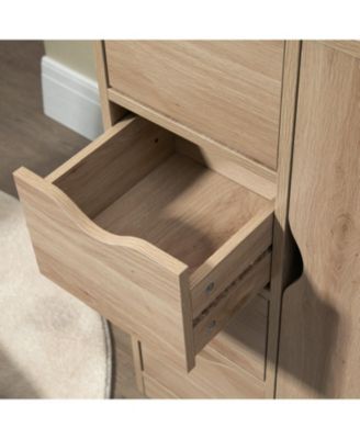 Freestanding Storage Cabinet, Bathroom Floor Cabinet with 4 Drawers and Door, Oak