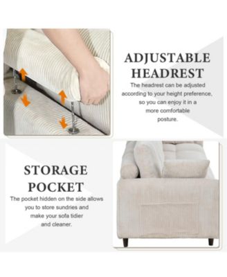 Streamdale Modern Corduroy Sectional Sofa with Footstool (White, 6-Seat)