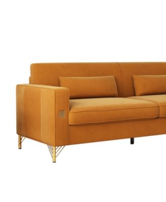 Streamdale Gold Accented Velvet Sofa - 3-Seat Couch for Living Room and Office