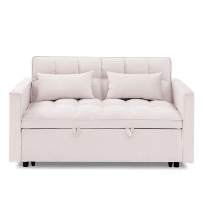 54.33 inch Wood versatile foldable sofa bed in 3 lengths, modern sofa velvet pull-out bed, adjustable back