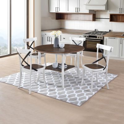 Elegant Round Dining Set with Antique White Base and Rich Walnut Top