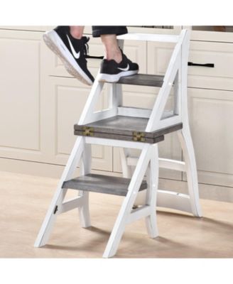Solid Wood Foldable Ladderchair Dual Purpose Stepladders Step Display Stand Flower Stand forHome,Library,Kitchen