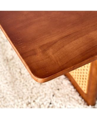 Streamdale Chinese Style Rectangle Rattan Coffee Table, Walnut Color