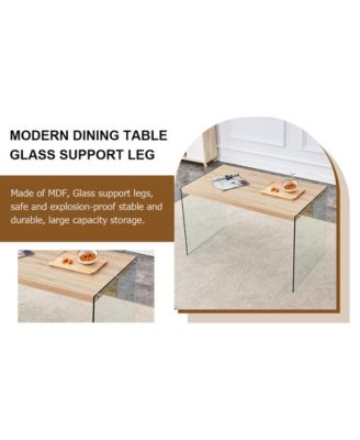 Contemporary Wood Table and Chair Set Textured MDF Table with Tempered Glass Legs and 4 Acrylic Chairs on Gold Bases