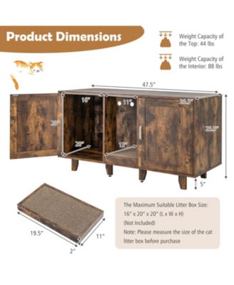 2-Door Cat Litter Box Enclosure with Winding Entry and Scratching Board