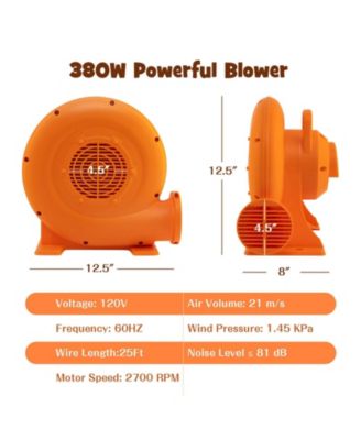 380W Air Blower (0.5HP) for Inflatables with 25 feet Wire and GFCI Plug