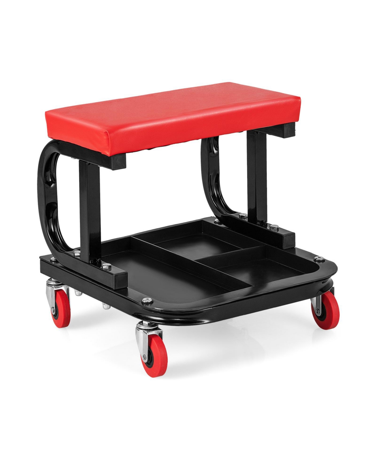 Rolling Creeper with Classified Tool Tray and Cushioned Seat - Red+black