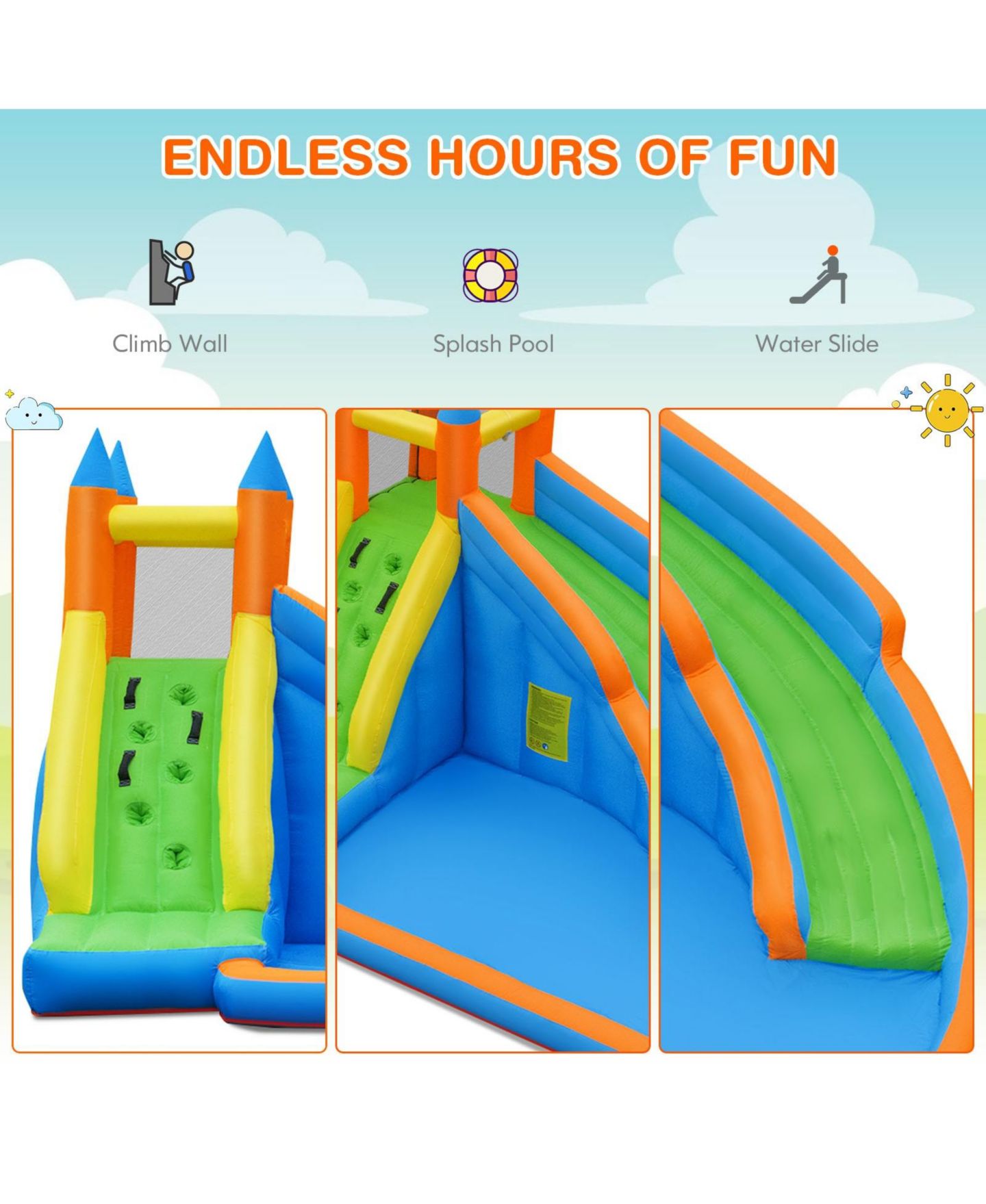 Детские игрушки GOUUN Inflatable Bounce House Jumper with Water Slide, 13' x 9.8' x 8.2", Accommodates 3, Ages 3+, цвет: Синий — фото 6