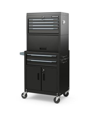 3-in-1 6-Drawer Rolling Tool Chest Storage Cabinet with Universal Wheels and Hooks-Black