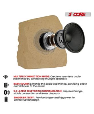 Rock Speaker Outdoor Waterproof Bluetooth Garden Speakers Solar & USB Charging RGB Colors for Patio Pool & Home