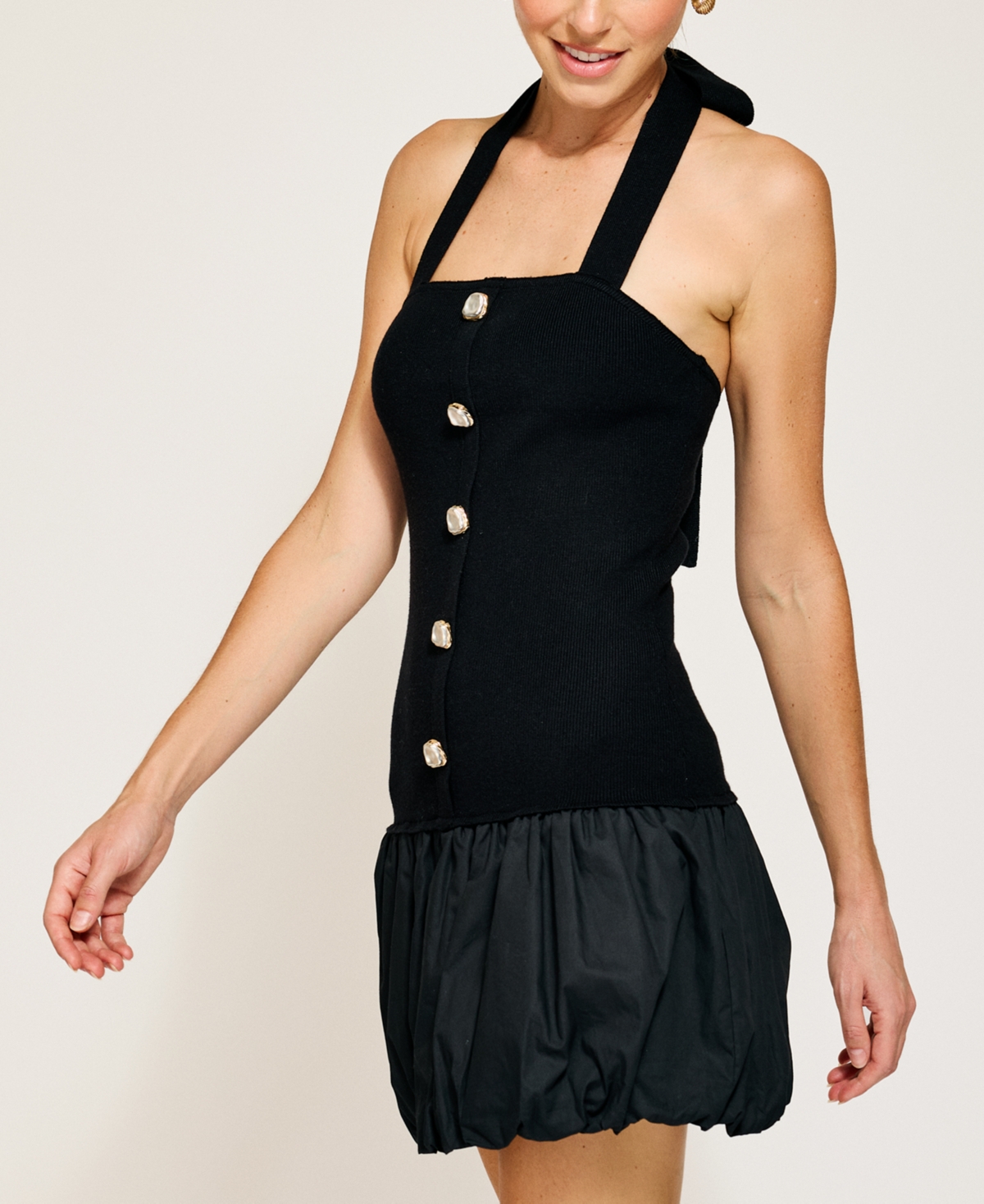 Line & Dot Women's Ramona Mixed-media Balloon Mini Dress In Black