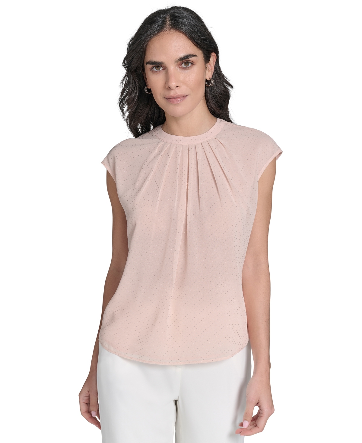 Calvin Klein Women's Studded Cap-sleeve Crewneck Blouse